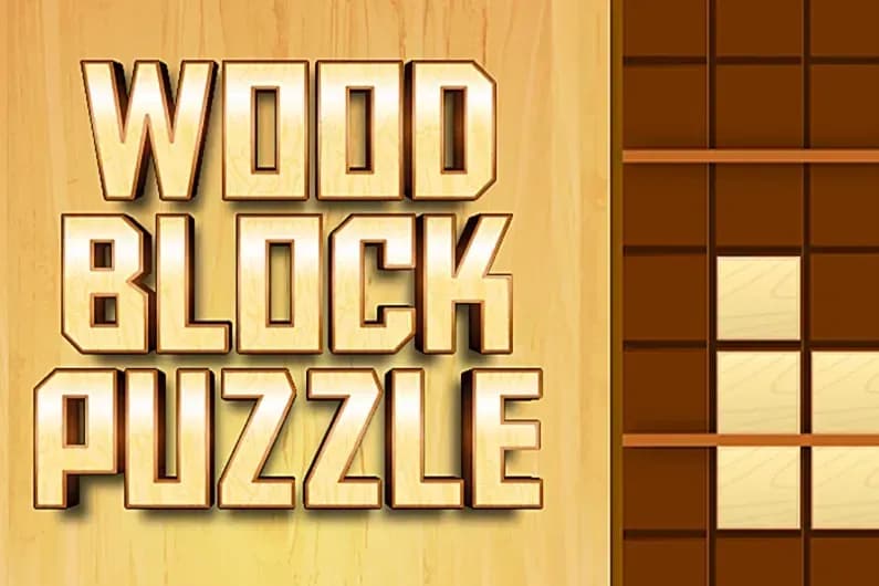 Wood block puzzle game logo